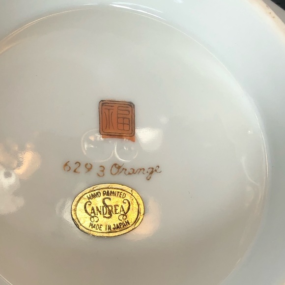 Octangonal Pedestal Bowl Orange Black Gold Made in Japan Hand Painted Andrea - Picture 4 of 10